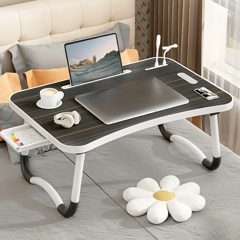 Foldable Laptop Desk with USB Ports and Storage Drawer