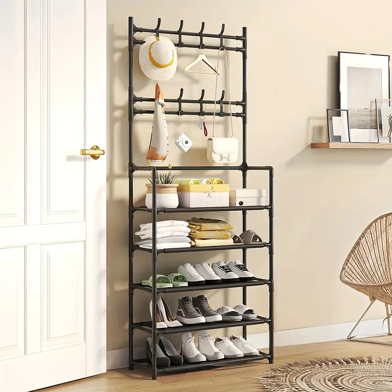 Sturdy Metal Hall Tree With 5-Tier Shelf