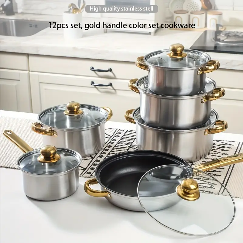 10/12/15pcs Classic Cookware Set Stainless Steel Pots And Pans Set Pots For Cooking